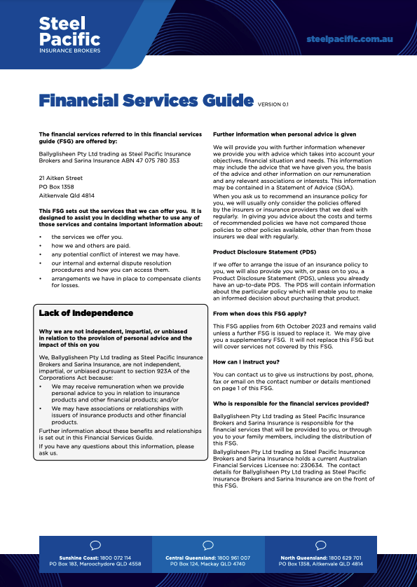 Financial Services Guide - Steel Pacific Insurance Brokers